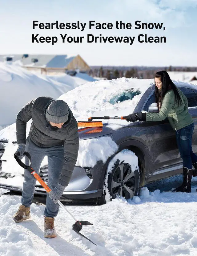 Alt view image 2 of 7 - KEHIPI  2" 1 Ice Scraper & Snow Shovel Kit, 47.2" Ice Scrapers for Car Windshield and 360° Pivoting Snow Brush, Extendable Snow Shovel with Foam Grip for Car, Trucks, SUVs, VehiclesOrange