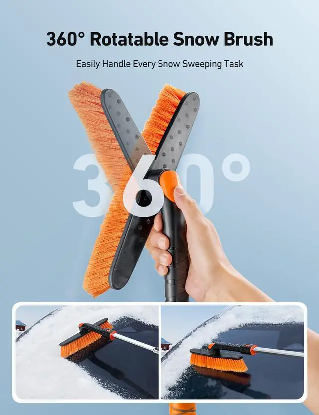 Alt view image 4 of 7 - KEHIPI  2" 1 Ice Scraper & Snow Shovel Kit, 47.2" Ice Scrapers for Car Windshield and 360° Pivoting Snow Brush, Extendable Snow Shovel with Foam Grip for Car, Trucks, SUVs, VehiclesOrange