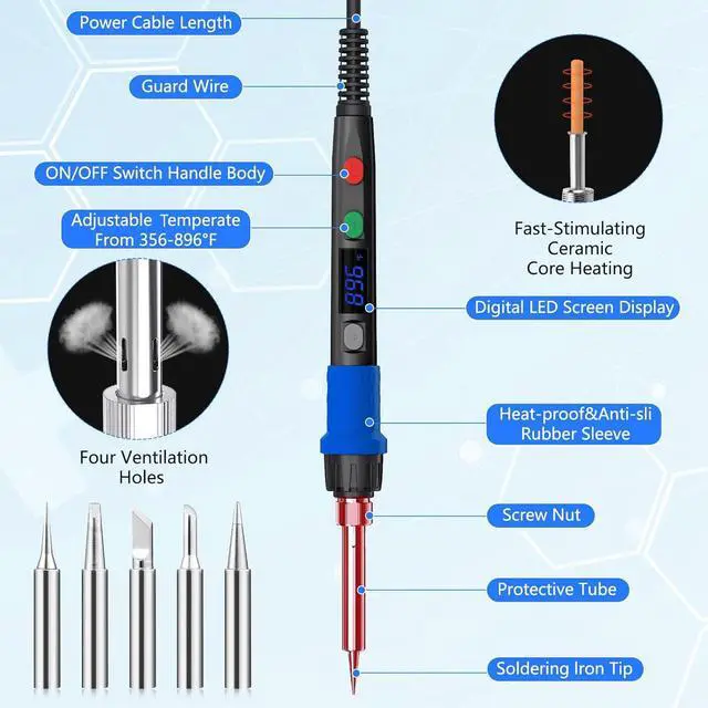 Alt view image 2 of 6 - KEHIPI Soldering Iron Kit, 90W LED Digital Soldering Gun kit with Ceramic Heater, 110V Adjustable Temperature Solder Welding Iron Kits, Auto-sleep, Thermostatic Design, Black