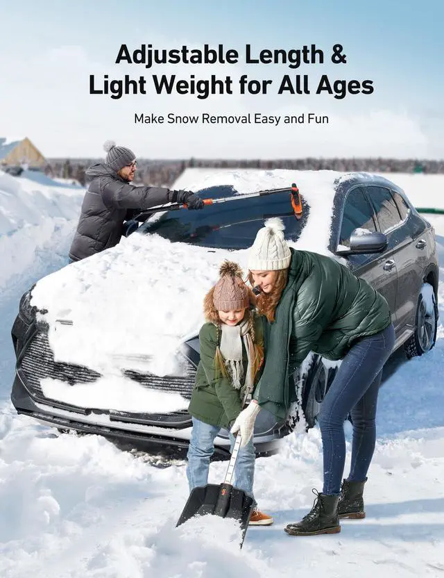 Alt view image 5 of 7 - KEHIPI  2" 1 Ice Scraper & Snow Shovel Kit, 47.2" Ice Scrapers for Car Windshield and 360° Pivoting Snow Brush, Extendable Snow Shovel with Foam Grip for Car, Trucks, SUVs, VehiclesOrange