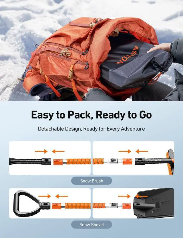 Alt view image 6 of 7 - KEHIPI  2" 1 Ice Scraper & Snow Shovel Kit, 47.2" Ice Scrapers for Car Windshield and 360° Pivoting Snow Brush, Extendable Snow Shovel with Foam Grip for Car, Trucks, SUVs, VehiclesOrange