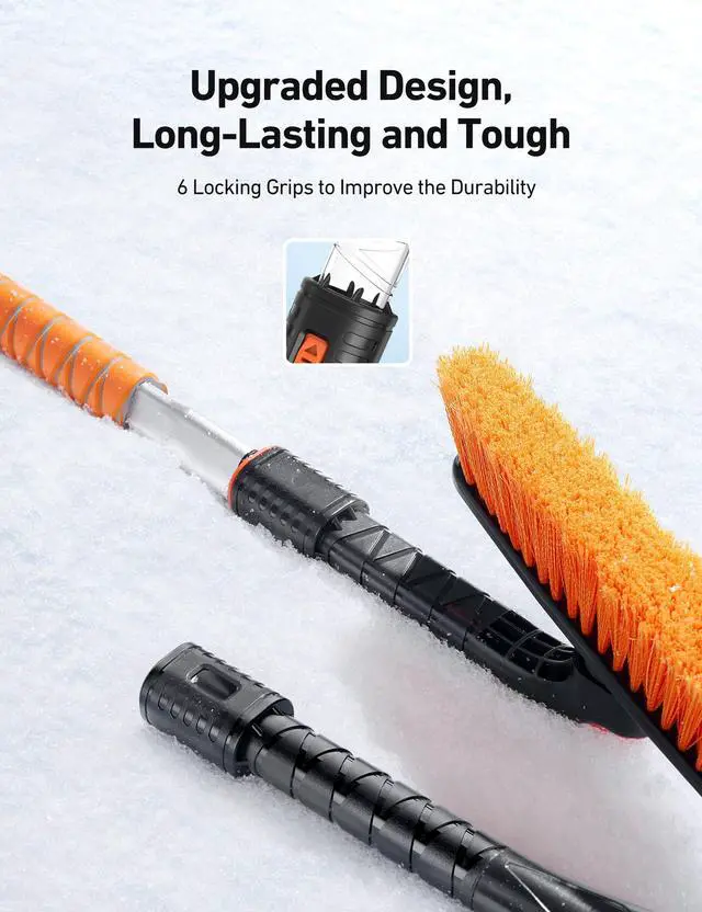 Alt view image 7 of 7 - KEHIPI  2" 1 Ice Scraper & Snow Shovel Kit, 47.2" Ice Scrapers for Car Windshield and 360° Pivoting Snow Brush, Extendable Snow Shovel with Foam Grip for Car, Trucks, SUVs, VehiclesOrange
