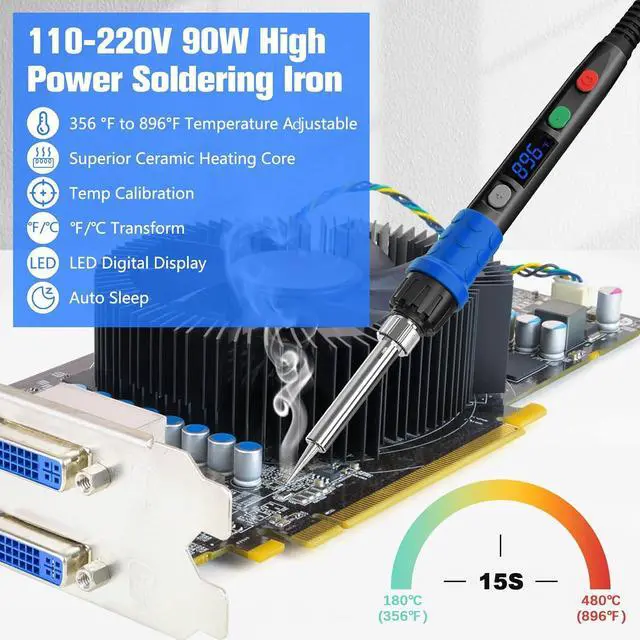 Alt view image 4 of 6 - KEHIPI Soldering Iron Kit, 90W LED Digital Soldering Gun kit with Ceramic Heater, 110V Adjustable Temperature Solder Welding Iron Kits, Auto-sleep, Thermostatic Design, Black