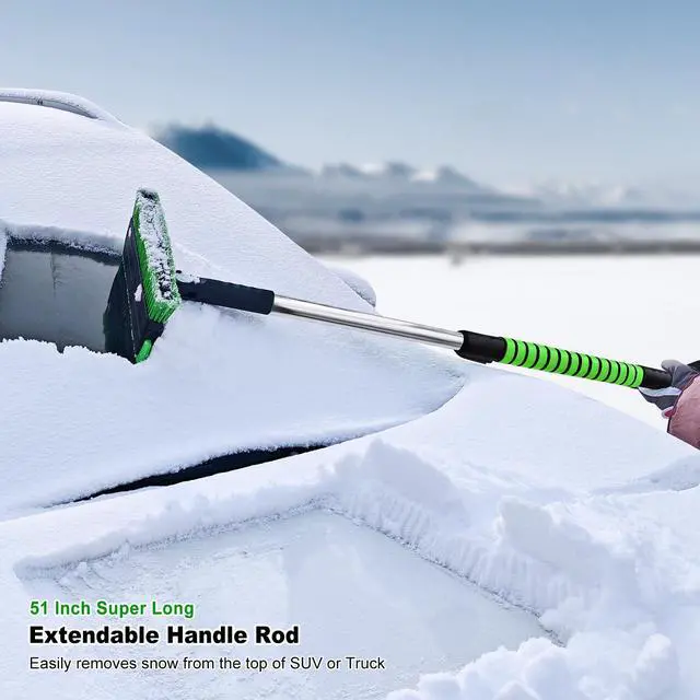 Alt view image 2 of 7 - KEHIPI 51 Inch Heavy Duty Snow Brush for Trucks, Stable Design Long Handle Extendable Snow Broom for SUV, Windshield Ice Scraper with Foam Grip for Car Automobile Vehicle Window - Green