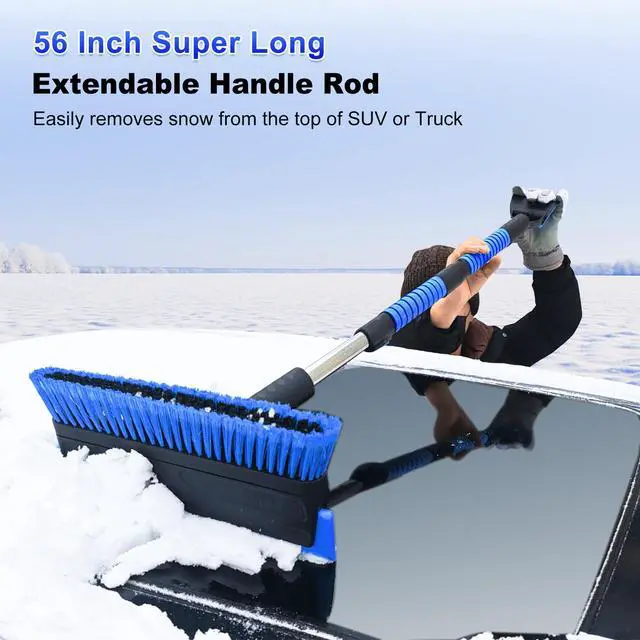 Alt view image 3 of 7 - KEHIPI  56 Inch Truck Snow Brush Scraper Long Handle, Heavy Duty Extendable Snow Broom for SUV, Windshield Ice Scraper with Foam Grip for Car Automobile Vehicle Window - Blue