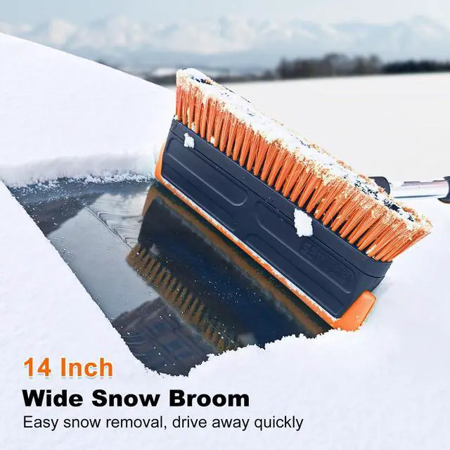 Alt view image 4 of 7 - KEHIPI 56 Inch Truck Snow Brush Scraper Long Handle, Heavy Duty Extendable Snow Broom for SUV, Windshield Ice Scraper with Foam Grip for Car Automobile Vehicle Window - Orange