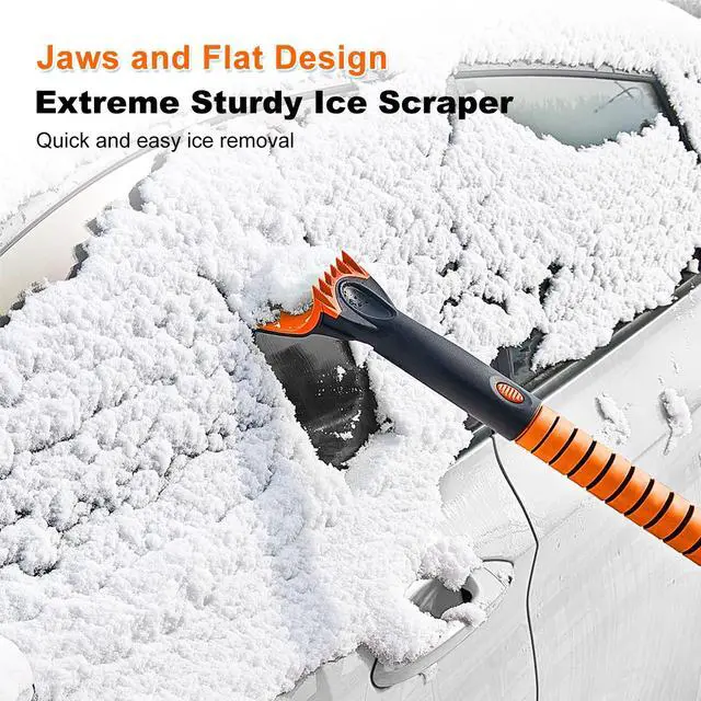 Alt view image 6 of 7 - KEHIPI 56 Inch Truck Snow Brush Scraper Long Handle, Heavy Duty Extendable Snow Broom for SUV, Windshield Ice Scraper with Foam Grip for Car Automobile Vehicle Window - Orange
