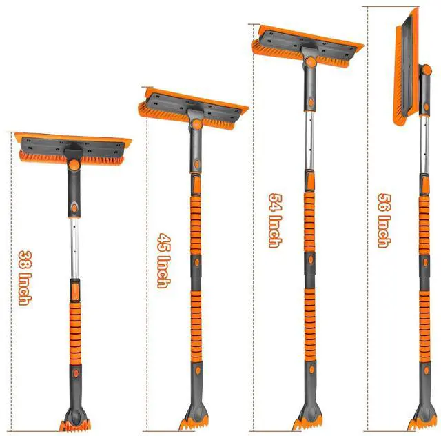 Alt view image 7 of 7 - KEHIPI 56 Inch Truck Snow Brush Scraper Long Handle, Heavy Duty Extendable Snow Broom for SUV, Windshield Ice Scraper with Foam Grip for Car Automobile Vehicle Window - Orange