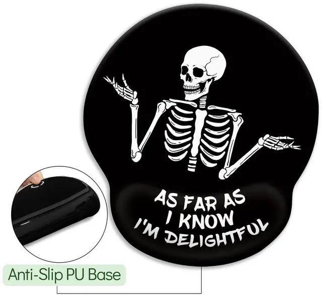 Alt view image 5 of 6 - KEHIPI Skeleton Mouse Pad, Ergonomic Mouse Pad with Wrist Rest, Gaming Mouse Pad Wrist Support with Non-Slip Pain Relief PU Base, Funny Skull Mouse Pads for Desk, Goth Office Desk Accessories Decor