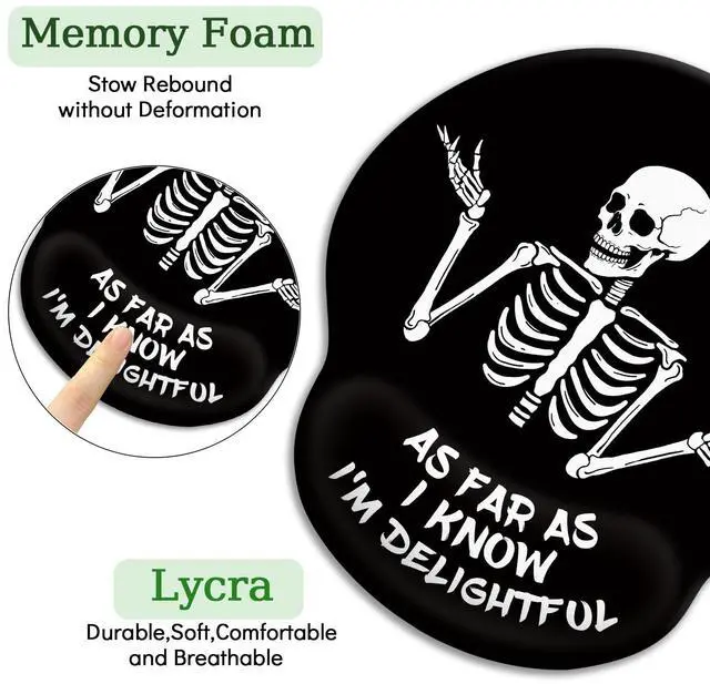 Alt view image 6 of 6 - KEHIPI Skeleton Mouse Pad, Ergonomic Mouse Pad with Wrist Rest, Gaming Mouse Pad Wrist Support with Non-Slip Pain Relief PU Base, Funny Skull Mouse Pads for Desk, Goth Office Desk Accessories Decor