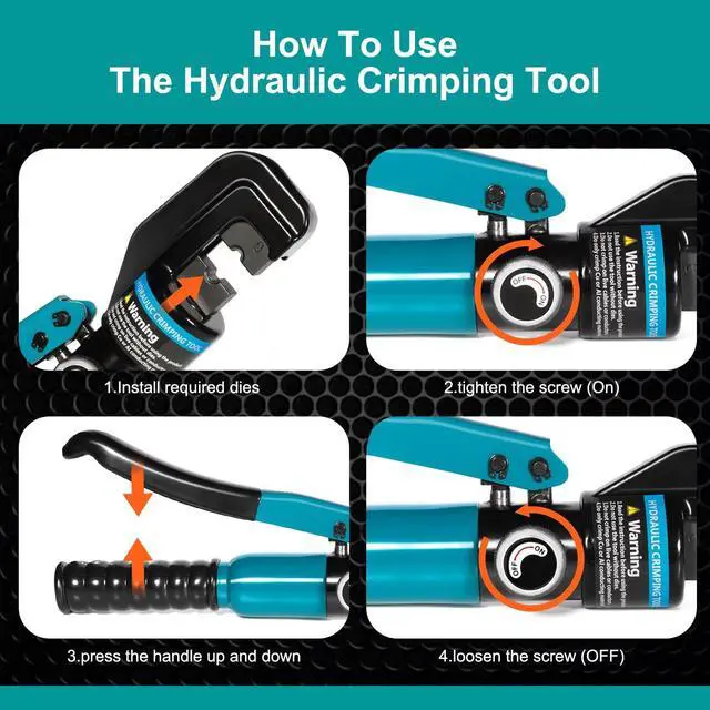 Alt view image 7 of 7 - KEHIPI 10 Tons Hydraulic Crimping Tool with 9 Dies - Battery Cable Crimper Tool & Wire Rope Crimping Tool for 12 to 2/0 AWG, 1/16" 1/8" 3/16" Stainless Steel Cable Railing Tool