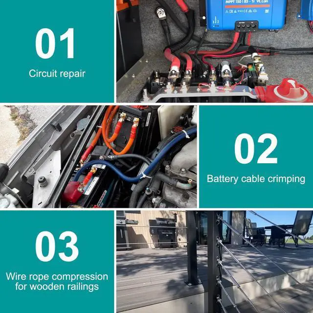 Alt view image 6 of 7 - KEHIPI 10 Tons Hydraulic Crimping Tool with 9 Dies - Battery Cable Crimper Tool & Wire Rope Crimping Tool for 12 to 2/0 AWG, 1/16" 1/8" 3/16" Stainless Steel Cable Railing Tool