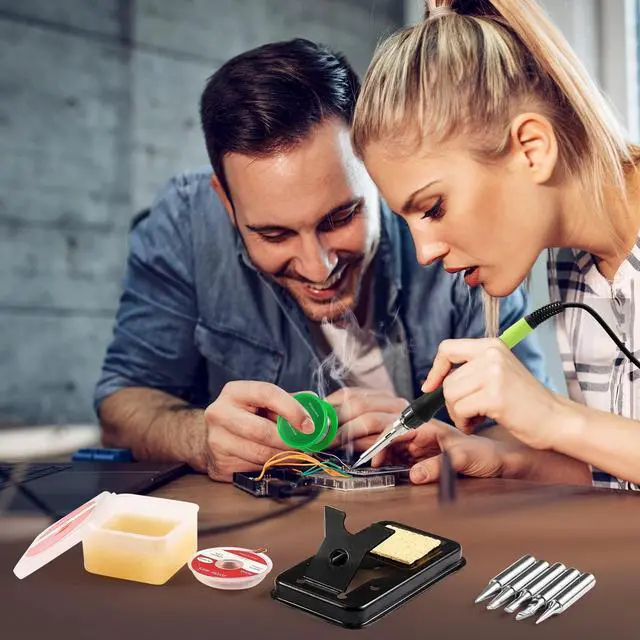 Alt view image 7 of 7 - KEHIPI Soldering Iron Kit, 100W LED Digital Solder Gun kits with Ceramic Heater, Adjustable Temperature Welding Tools with Tips, Wick Braid, Stand, Solders Wire, Sponge, Flux Paste