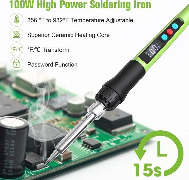 Alt view image 5 of 7 - KEHIPI Soldering Iron Kit, 100W LED Digital Solder Gun kits with Ceramic Heater, Adjustable Temperature Welding Tools with Tips, Wick Braid, Stand, Solders Wire, Sponge, Flux Paste