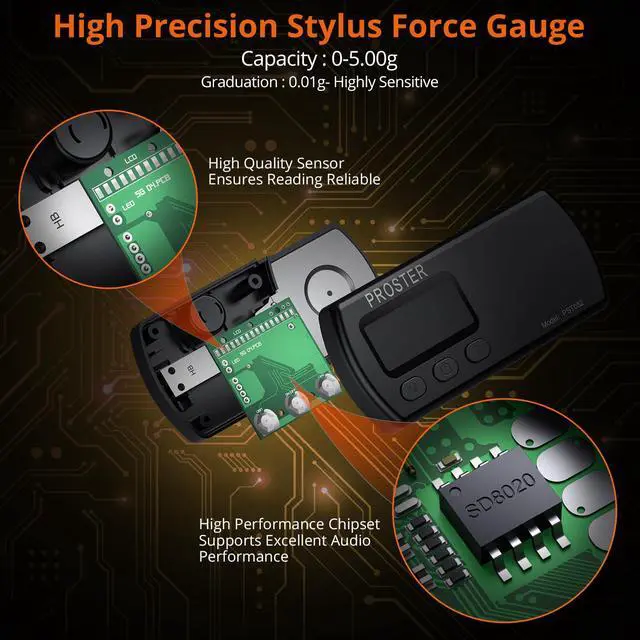 Alt view image 2 of 7 - KEHIPI Turntable Stylus Force Tracking Scale - Phono Turntable Cartridge Pressure Gauge 5g/0.01g Tone Arm Scale Record Stylus Alignment with LCD Backlight