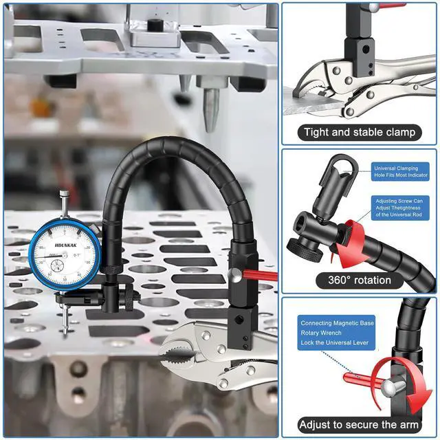 Alt view image 3 of 7 - KEHIPI Disc and Rotor/Ball Joint Gage Set, 0-1'' Dial Indicator 0.001'' (Blue) and 360 Deg Flexible Stem Holder,Automobile Brake disc Flatness Measurement Tool
