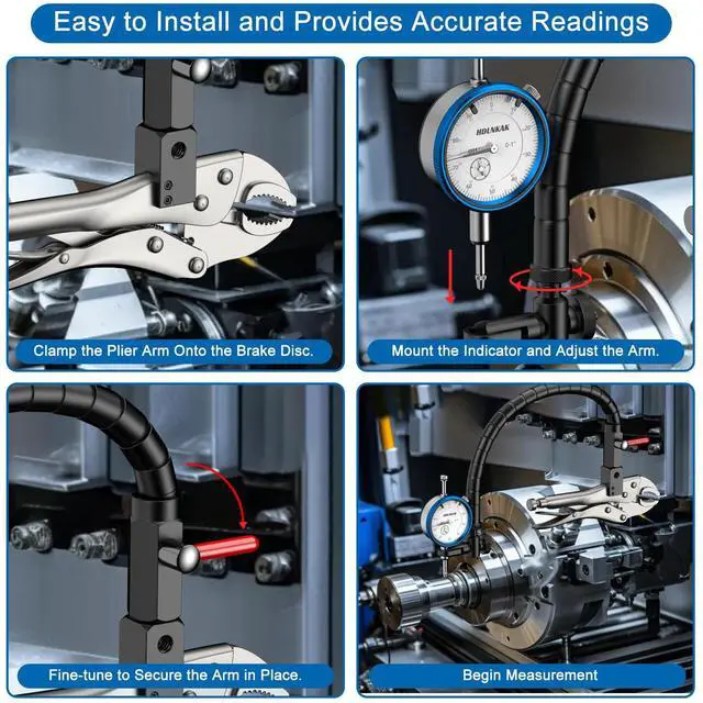 Alt view image 4 of 7 - KEHIPI Disc and Rotor/Ball Joint Gage Set, 0-1'' Dial Indicator 0.001'' (Blue) and 360 Deg Flexible Stem Holder,Automobile Brake disc Flatness Measurement Tool