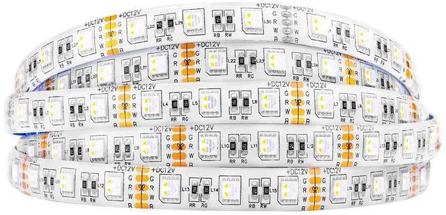 Main image of KEHIPI 5050 RGBW RGB+Warm White(2700K-3000K) 4 Colors in 1 LED Tape Light DC12V 5m 16.4ft 60LED/m Multi-Colored IP65 White 12mm PCB for Bedroom Kitchen Home Decoration(No Adapter or Controller)