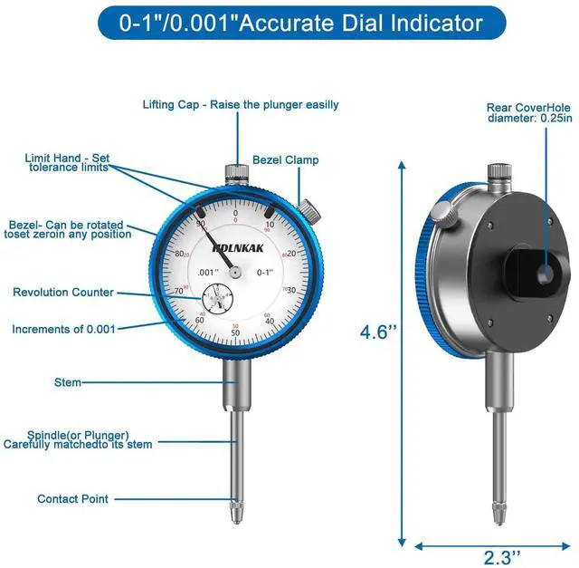 Alt view image 7 of 7 - KEHIPI Disc and Rotor/Ball Joint Gage Set, 0-1'' Dial Indicator 0.001'' (Blue) and 360 Deg Flexible Stem Holder,Automobile Brake disc Flatness Measurement Tool