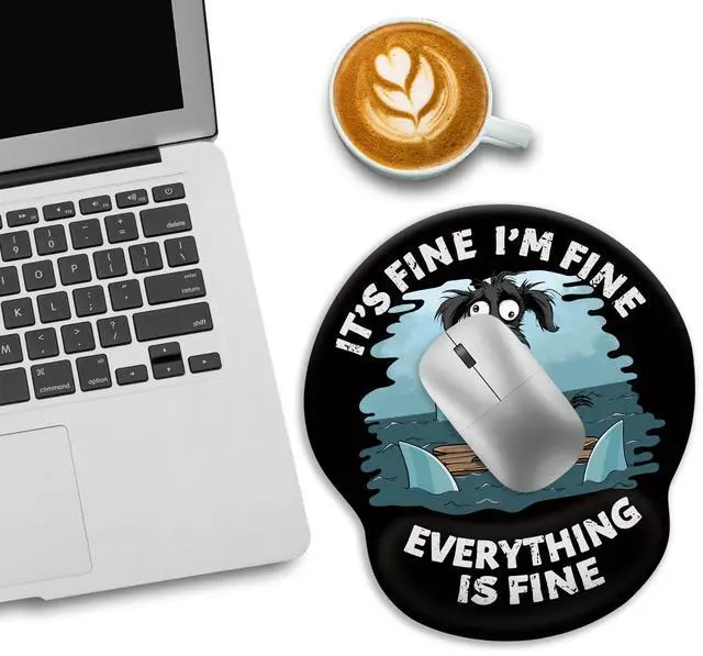 Alt view image 3 of 6 - KEHIPI Funny Dog Ergonomic Mouse Pad with Wrist Rest, Gaming Mouse Pad Wrist Support with Non-Slip Pain Relief PU Base, It's Fine Mouse Pads for Desk Work, Cute Home Office Desk Accessories Decor