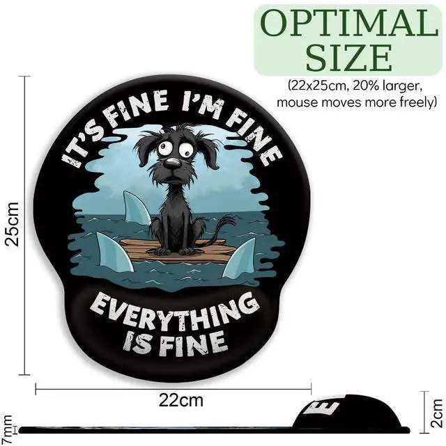 Alt view image 4 of 6 - KEHIPI Funny Dog Ergonomic Mouse Pad with Wrist Rest, Gaming Mouse Pad Wrist Support with Non-Slip Pain Relief PU Base, It's Fine Mouse Pads for Desk Work, Cute Home Office Desk Accessories Decor