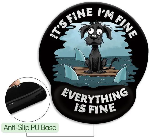 Alt view image 5 of 6 - KEHIPI Funny Dog Ergonomic Mouse Pad with Wrist Rest, Gaming Mouse Pad Wrist Support with Non-Slip Pain Relief PU Base, It's Fine Mouse Pads for Desk Work, Cute Home Office Desk Accessories Decor