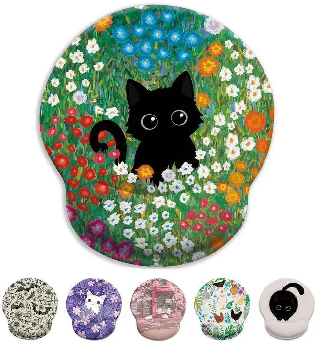 Main image of KEHIPI Black Cat Mouse Pad, Ergonomic Mouse Pad with Wrist Rest, Gaming Mouse Pad Wrist Support with Non-Slip Pain Relief PU Base, Funny Mouse Pads for Desk Work, Cute Office Desk Accessories Decor