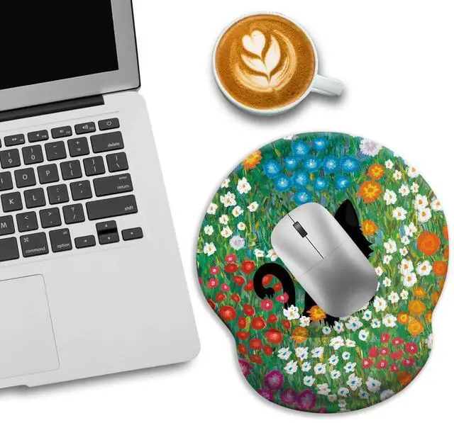 Alt view image 3 of 7 - KEHIPI Black Cat Mouse Pad, Ergonomic Mouse Pad with Wrist Rest, Gaming Mouse Pad Wrist Support with Non-Slip Pain Relief PU Base, Funny Mouse Pads for Desk Work, Cute Office Desk Accessories Decor