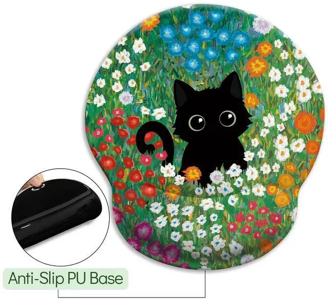 Alt view image 5 of 7 - KEHIPI Black Cat Mouse Pad, Ergonomic Mouse Pad with Wrist Rest, Gaming Mouse Pad Wrist Support with Non-Slip Pain Relief PU Base, Funny Mouse Pads for Desk Work, Cute Office Desk Accessories Decor