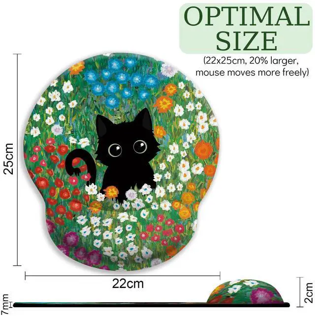 Alt view image 7 of 7 - KEHIPI Black Cat Mouse Pad, Ergonomic Mouse Pad with Wrist Rest, Gaming Mouse Pad Wrist Support with Non-Slip Pain Relief PU Base, Funny Mouse Pads for Desk Work, Cute Office Desk Accessories Decor