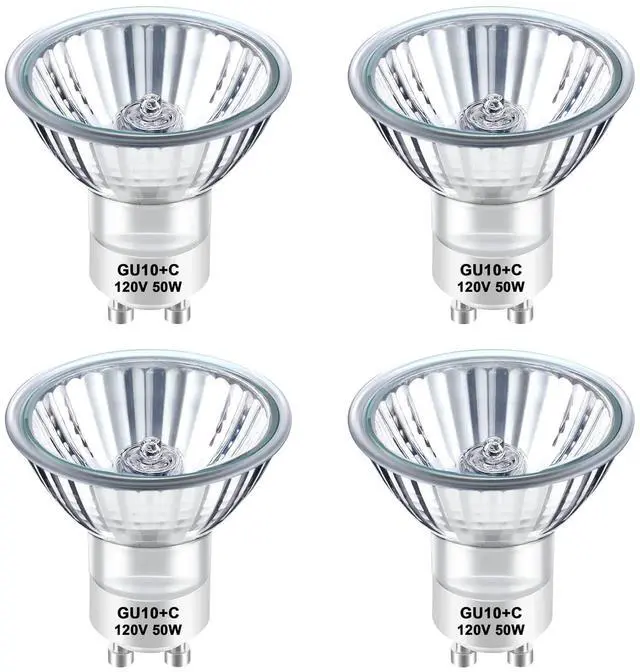 Main image of KEHIPI GU10 Halogen 50W Bulbs, Dimmable MR16 GU10+C 120V 50W for Track, Recessed, Accent Light, Range Hood Light Bulbs, 2700K Warm White, Pack of 4