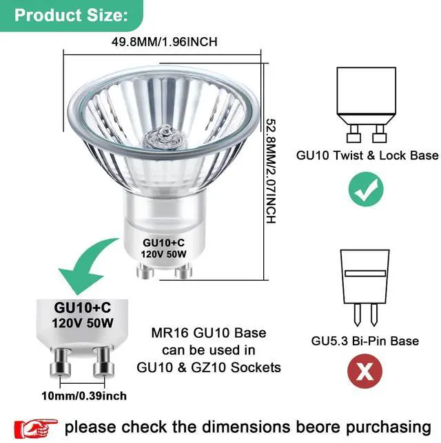 Alt view image 2 of 7 - KEHIPI GU10 Halogen 50W Bulbs, Dimmable MR16 GU10+C 120V 50W for Track, Recessed, Accent Light, Range Hood Light Bulbs, 2700K Warm White, Pack of 4
