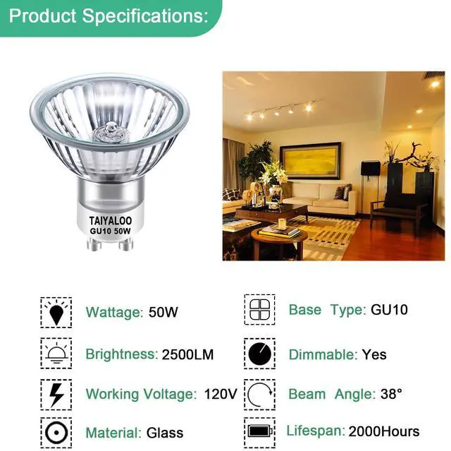 Alt view image 3 of 7 - KEHIPI GU10 Halogen 50W Bulbs, Dimmable MR16 GU10+C 120V 50W for Track, Recessed, Accent Light, Range Hood Light Bulbs, 2700K Warm White, Pack of 4