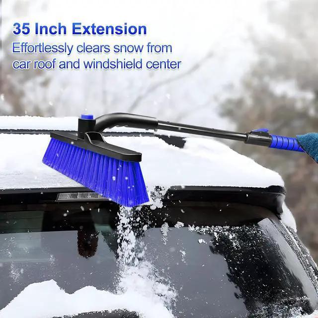 Alt view image 4 of 6 - KEHIPI 35 Inch Ice Scraper and Snow Brush for Car Windshield, Extendable Snow Scraper Brush with Foam Grip for Truck SUV Vehicle Window - Blue