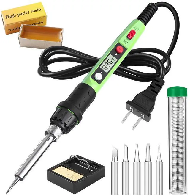 Main image of KEHIPI Soldering Iron Kit, 80W 110V LCD Digital Solder Iron Pen with Ceramic Heater, Portable Welding Tools with 5pcs Tips, Stand, Solders Wire, Sponge, Paste, for Metal,Electric Repairs, DIY, Green