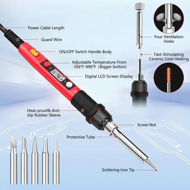 Alt view image 2 of 7 - KEHIPI Soldering Iron Kit, 80W 110V LCD Digital Solder Irons, Portable Welding Tools with Ceramic Heater, Accurate 356°F-896°F, for Metal, Jewelry Electrical Repairs, DIY