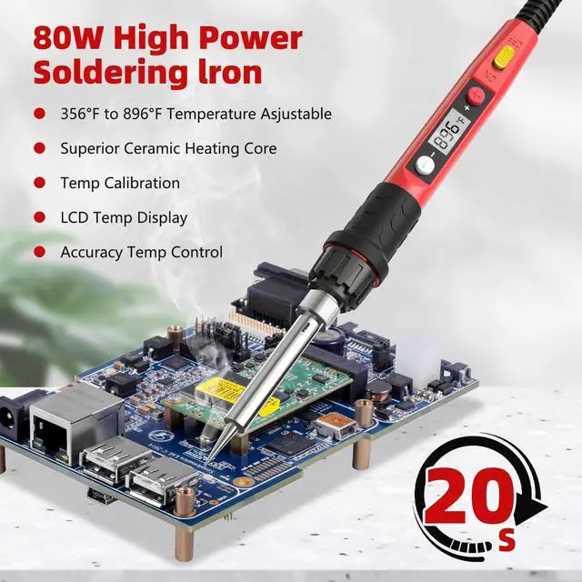 Alt view image 3 of 7 - KEHIPI Soldering Iron Kit, 80W 110V LCD Digital Solder Irons, Portable Welding Tools with Ceramic Heater, Accurate 356°F-896°F, for Metal, Jewelry Electrical Repairs, DIY