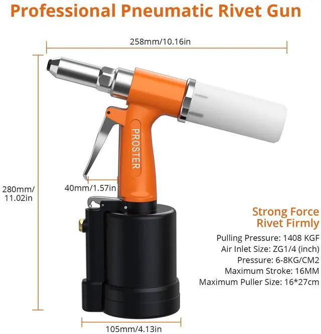 Alt view image 3 of 7 - KEHIPI Pneumatic Tool Air Riveter - 3104lbf Pulling Pneumatic Rivet Gun, 6-8KG/C2 Heavy-Duty Air Pop Riveter for 3/32", 1/8", 5/32", 3/16" Capacity