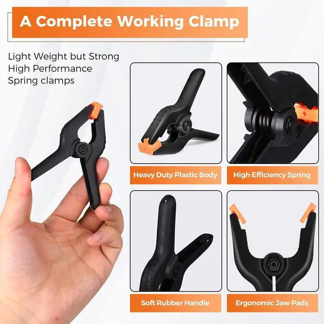 Alt view image 3 of 7 - KEHIPI Heavy Duty Spring Clamps, 3.7 Inch Small Heavy Duty Clip with 1.6 Inch Jaw Opening, Non-Slip Handle, Strong Grip Clips for Woodworking, Photography, Crafting, and DIY Projects (12 pack)
