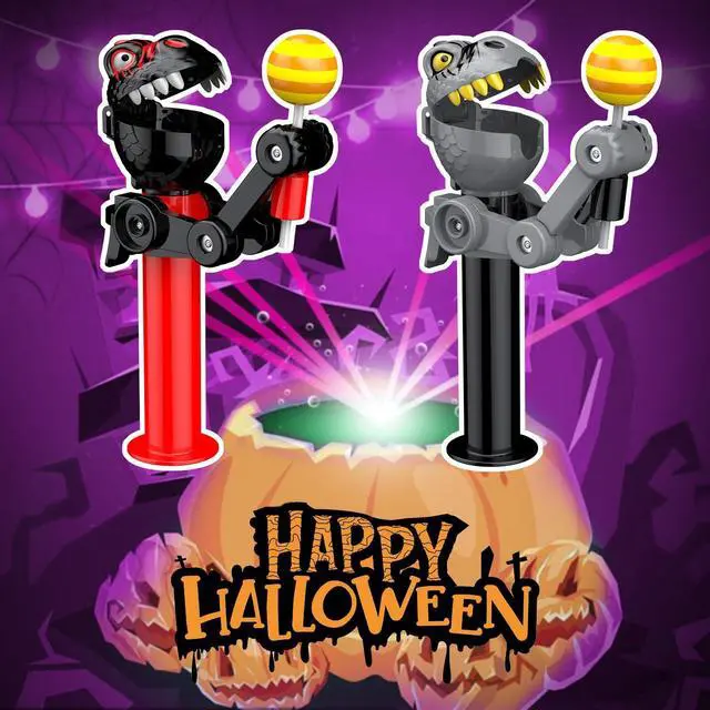 Alt view image 2 of 6 - KEHIPI 2 Pcs Dinosaur Lollipop Holder for Kids, Halloween Lollipop Case, Creative Press-to-Store Toy & Fun Gift for Toddlers Over 3 Years Old (Black & Grey)