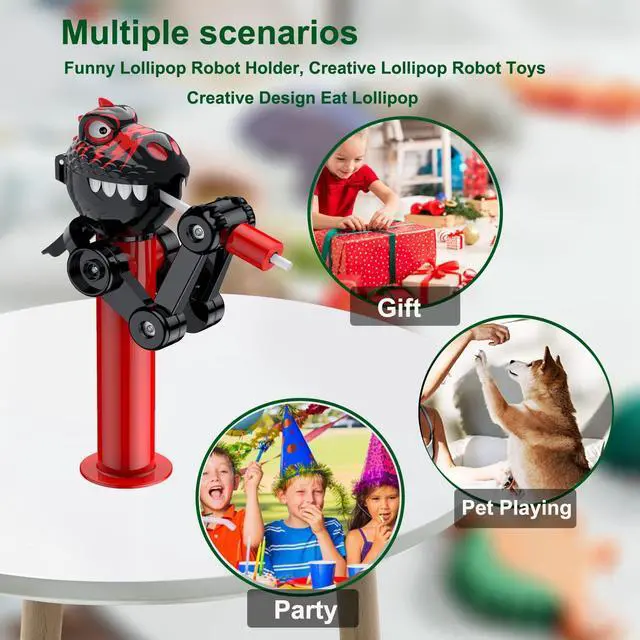 Alt view image 4 of 6 - KEHIPI 2 Pcs Dinosaur Lollipop Holder for Kids, Halloween Lollipop Case, Creative Press-to-Store Toy & Fun Gift for Toddlers Over 3 Years Old (Black & Grey)