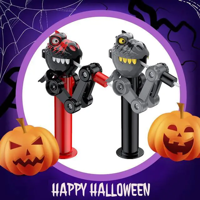 Alt view image 6 of 6 - KEHIPI 2 Pcs Dinosaur Lollipop Holder for Kids, Halloween Lollipop Case, Creative Press-to-Store Toy & Fun Gift for Toddlers Over 3 Years Old (Black & Grey)