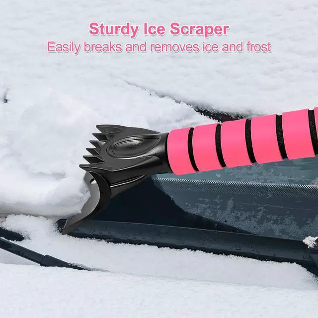 Alt view image 5 of 6 - KEHIPI 35 Inch Ice Scraper and Snow Brush for Car Windshield, Extendable Snow Scraper Brush with Foam Grip for Truck SUV Vehicle Window - Pink