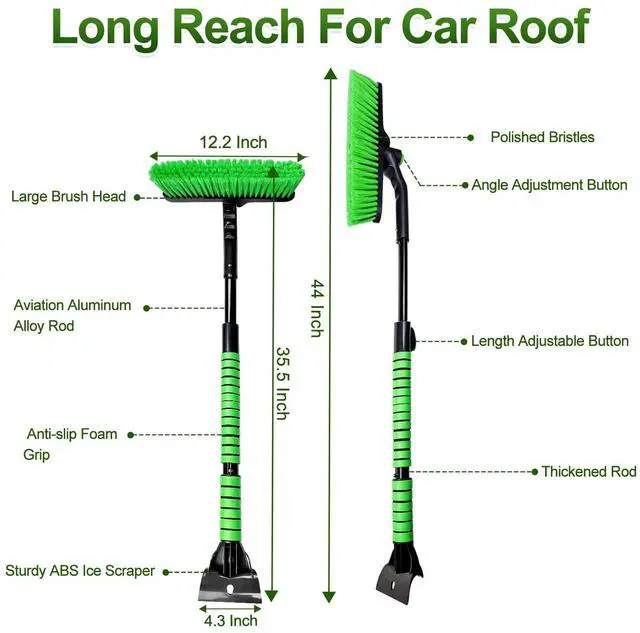 Alt view image 6 of 6 - KEHIPI 44 Inch Ice Scraper and Snow Brush for Car Windshield, Extendable Snow Removal Brush with Foam Grip for Truck SUV Vehicle Window - Green