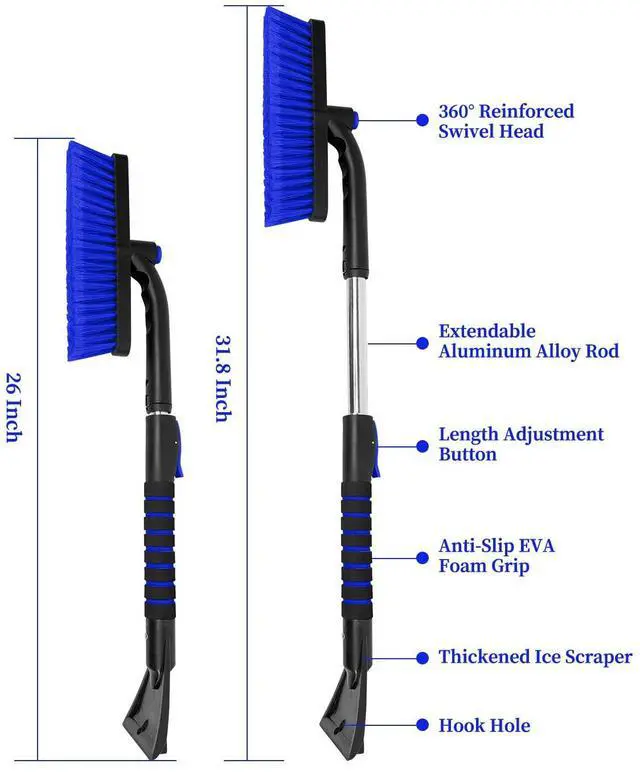 Alt view image 7 of 7 - KEHIPI Ice Scraper with Snow Brush for Car Windshield, Upgraded Extendable Snow Brush with Foam Grip for Truck SUV Vehicle Window - Blue
