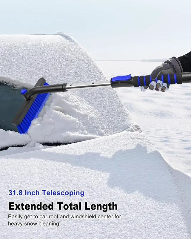 Alt view image 4 of 7 - KEHIPI Ice Scraper with Snow Brush for Car Windshield, Upgraded Extendable Snow Brush with Foam Grip for Truck SUV Vehicle Window - Blue
