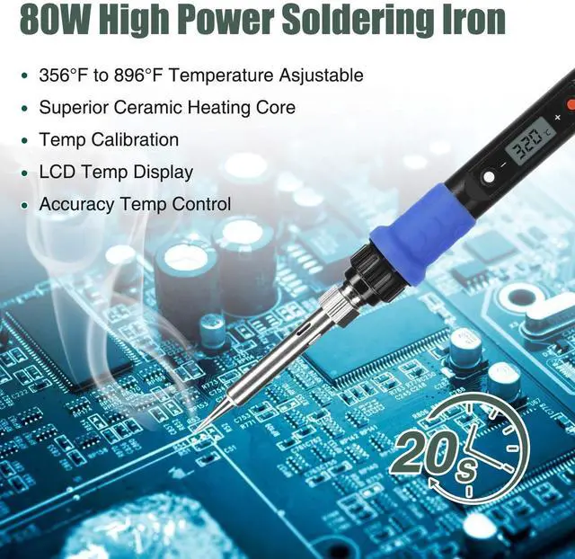 Alt view image 4 of 6 - KEHIPI Soldering Iron Kit, 80W 110V LCD Digital Welding Tools, 356-896(180-480), Portable Adjustable Temperature Solder Irons, for Metal, Jewelry, Electric Repairing, DIY