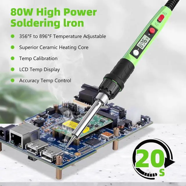 Alt view image 3 of 6 - KEHIPI Soldering Iron Kit, 80W 110V LCD Digital Solder Iron Pen with Ceramic Heater, Portable Welding Tools with 5pcs Tips, Stand, Solders Wire, Sponge, Paste, for Metal,Electric Repairs, DIY, Green