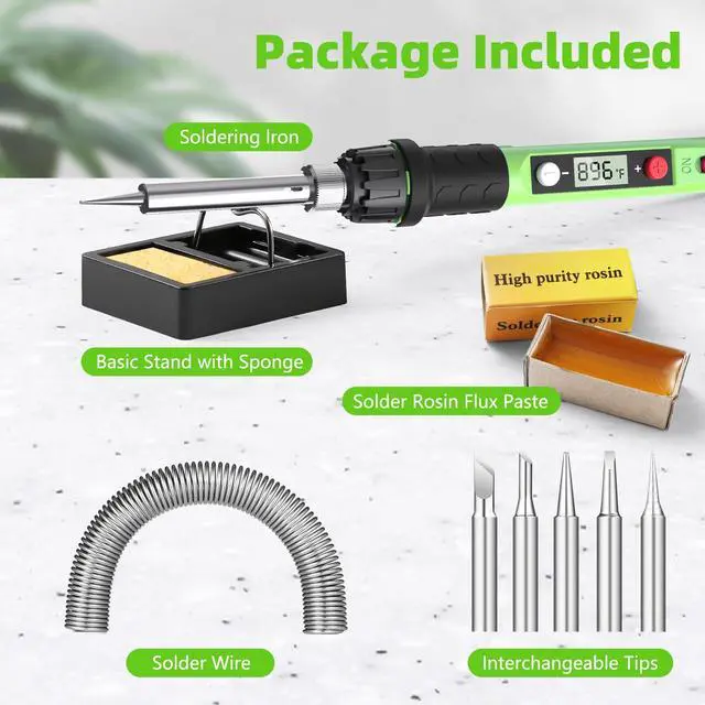 Alt view image 5 of 6 - KEHIPI Soldering Iron Kit, 80W 110V LCD Digital Solder Iron Pen with Ceramic Heater, Portable Welding Tools with 5pcs Tips, Stand, Solders Wire, Sponge, Paste, for Metal,Electric Repairs, DIY, Green