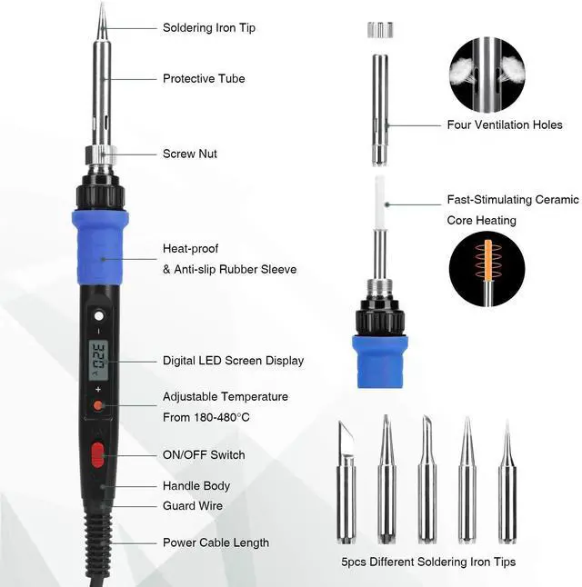 Alt view image 2 of 6 - KEHIPI Soldering Iron Kit, 80W 110V LCD Digital Welding Tools, 356-896(180-480), Portable Adjustable Temperature Solder Irons, for Metal, Jewelry, Electric Repairing, DIY